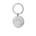 Macro detail of silver stainless steel keychain featuring etched cartoon cat with sunglasses - Cat with Sunglasses Style (C)