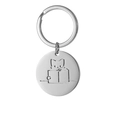 Polished silver stainless steel keychain featuring a minimalist reading cat engraving - Reading Cat Style (D)