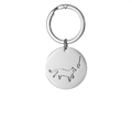 Detailed shot of a polished stainless steel key ring with a cute hollow cat charm - Playing Cat Style (F)