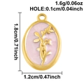 Pink enamel flower pendant in oval gold finish with 1.8cm by 1.2cm dimensions - December (S3061)