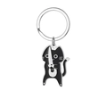 Dettaglio portachiavi gatto nero a fumetti con coltello in argento e finitura in smalto - Gatto Samurai Nero