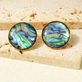 Pendientes dorados redondos con incrustación natural de concha de abulón - Pendientes Redondos Dorado (D573-G-B)