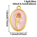 Pink enamel oval rose flower pendant in gold finish with precise measurements - June (S3055)