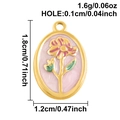 Pink enamel floral stainless steel pendant with gold plating for DIY jewelry - October (S3059)