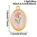 Pink floral stainless steel oval pendant for DIY jewelry making with gold finish - February (S3058)