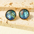 Pendientes redondos dorados con incrustación de concha de abulón natural iridiscente - Disco Redondo Dorado (D576-G-B)