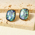 Pendientes ovalados dorados con incrustación de abulón natural sobre base de piedra - Forma de Huevo Ovalado Dorado (D577-G-B)