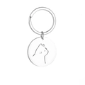 Zilveren roestvrijstalen sleutelhanger met ronde hanger en minimalistisch kattenbeeld - Verbaasde kat / Staalkleur