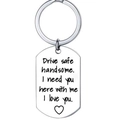 Porte-clés Drive Safe Handsome en acier inoxydable avec gravure coeur pour cadeau - Argenté