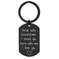 Porte-clés Drive Safe Handsome en acier inoxydable avec gravure sur plaque noire mate - Noir