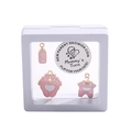 Silver parent decision coin set with pink baby charms in a white 3D floating display frame - Cartoon Baby Pink Style B