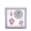 New parent decision coin set with pink baby charms in a white 3D floating display frame - Cartoon Baby Pink Style C