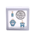 Blue and gold baby decision coin set in white 3D floating display frame box - Cartoon Baby Blue Style D