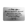 Carta da portafoglio in acciaio inossidabile lucido con messaggio d'amore inciso e cuore - Stile I LOVE YOU