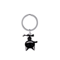 Portachiavi gatto ninja con finitura in smalto nero e anello in metallo argento - Stile Vista Posteriore / Gatto Pugnale C