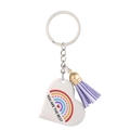 Portachiavi cuore arcobaleno in acciaio inox con nappa in pelle viola e dedica - YOU ARE THE BEST (Cuore con Nappa in Pelle Viola) / Viola