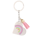 Portachiavi a cuore arcobaleno in acciaio inossidabile con nappa rosa e anello metallico - Rosa (Cuore con Nappa in Pelle Rosa) / Rosa