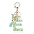 Green resin letter E keychain with butterfly charm and mint green tassel detail - Green Butterfly E