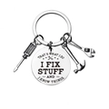 I Fix Stuff keychain with hammer wrench screwdriver charms and engraved round plate - Mini Tool Style (I FIX STUFF Style A) / I FIX STUFF Style A