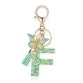Letter F keychain with green resin, butterfly charm and mint green silk tassel - Green Butterfly F