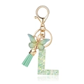 Letter L keychain with green resin butterfly and mint tassel in gold finish - Green Butterfly L