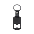 Matte black stainless steel bottle opener keychain with leather strap for custom engraving - Black