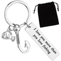 Portachiavi da pesca in acciaio inossidabile con incisione e ciondoli a forma di pesce - Stile I Love You More / Argento (Sacchetto di Velluto)
