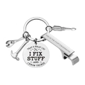 Silver stainless steel tool keychain with hammer wrench and I FIX STUFF engraving - Bottle Opener Tool Style (I FIX STUFF Style B) / I FIX STUFF Style B
