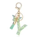 Letter Y resin keychain with green butterfly, mint tassel and golden clasp for women - Green Butterfly Y