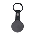 Llavero de cuero negro con etiqueta redonda de acero inoxidable para grabado láser en blanco - Cuero Redondo Negro (16.1g)