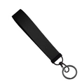 Black minimalist woven wristlet lanyard keychain with matte metal clasp and flat ring - Black