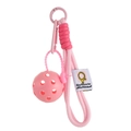 Pink pickleball keychain with woven lanyard, hollow ball and metal carabiner clip - Small Ball / Pink