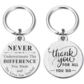 Detailed macro view of brushed stainless steel keychain with double-sided engraved quotes - OPP Bag Packaging / Silver