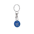 Blue stainless steel shopping trolley token keychain with laser-engraved cart icon - Blue Shopping Coin (Laser White)