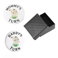 Set de monedas de decisión para padres primerizos en plata con grabados de Mommy y Daddy - Empaque en caja