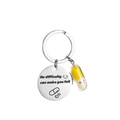 Stainless steel keychain with a yellow capsule charm and motivational round pendant - Cute Pill (Yellow) / Yellow