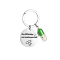Silver stainless steel pill keychain with green capsule and inspirational quote charm - Cute Pill (Green) / Green