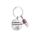 Stainless steel keychain with purple pill charm and engraved motivational quote tag - Cute Pill (Purple) / Purple