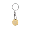 Golden trolley token keychain with shopping cart logo and silver swivel clasp - Gold Shopping Coin (Laser White)