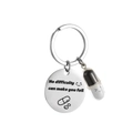 Inspirational pill charm keychain with smiling face and engraved stainless steel pendant - Black