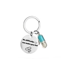 Inspirational pill keychain with sky blue capsule charm and engraved silver circle pendant - Light Blue