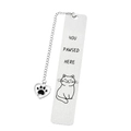 Cute stainless steel cat bookmark with heart charm and YOU PAWSED HERE engraving - Cat A