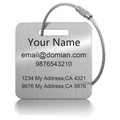 Brushed stainless steel luggage tag with secure wire cable and custom laser engraving - 55mm Square Style / Silver