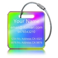 Rainbow gradient stainless steel luggage tag with secure wire loop for suitcases - 55mm Square Style / Colorful