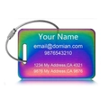 Rainbow metal luggage tag with wire loop and engraved custom contact information - 85x55mm Rectangle Style / Colorful