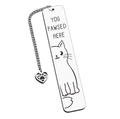 Cat themed stainless steel bookmark with YOU PAWSED HERE engraving and heart paw pendant - Cat E