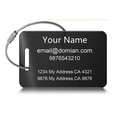 Detail of black brushed luggage tag with silver wire cable and personalized text - 85x55mm Rectangle Style / Black