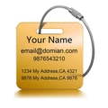 Custom gold stainless steel luggage tag with wire rope cable and screw lock connector - 55mm Square Style / Gold