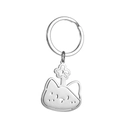 Primo piano di un portachiavi in acciaio inox con ciondolo a forma di gatto e fiore traforato - Gatto Fiore A