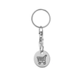 Silver stainless steel shopping trolley token keychain with laser-etched cart icon - Steel Color Shopping Coin